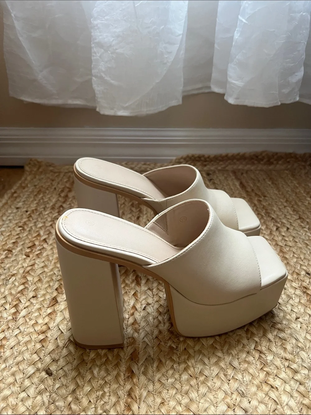 Bauer Neutral Beige Platform Mule Heels